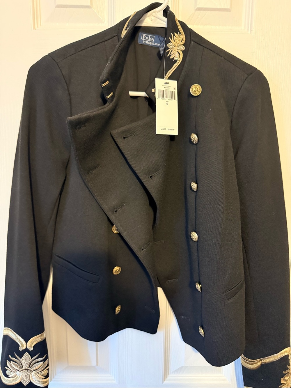 Ralph Lauren Black Military-Style Blazer with Gold Embroidery